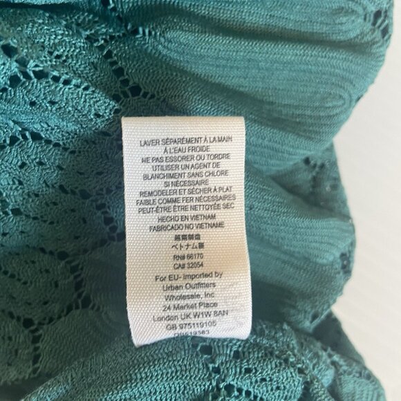 Free People Fire Island Blouse Crochet Top 3/4 Sleeve Knit Green size M Boho - Picture 9 of 12